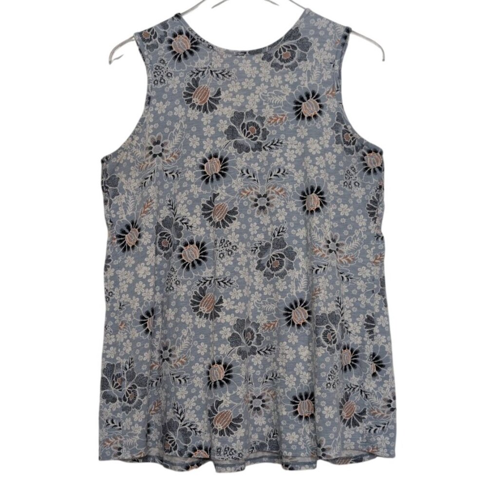 J Jill Floral Smocked Tank Top Womens Size Medium Blue Sleeveless Casual Boho